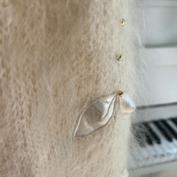 Vintage Boho Mohair Cream Cardigan with Floral Accents One Size - Picture 14 of 14